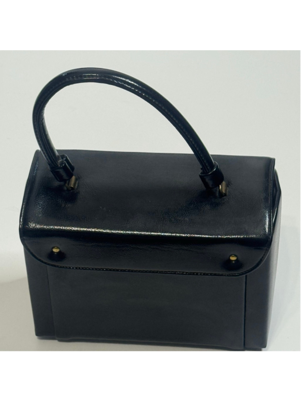 Vintage Garay Black Structured Top Handle Handbag Retro Minimalist - Picture 4 of 12